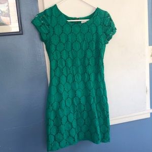 Green floral lace mini dress